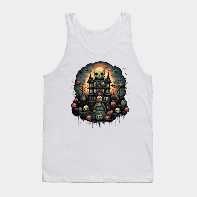 Fantasy Skulls Haunted House Tank Top by tatadonets